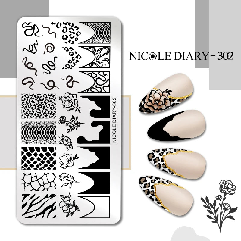 NICOLE DIARY Rose Flower Nail Stamping Plates Image Template Valentine's day Love Heart Printing Stencil Nail Art Manicure Tools