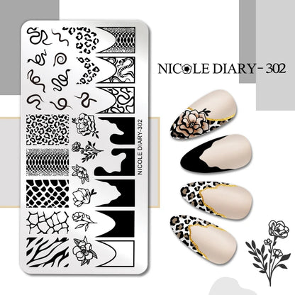 NICOLE DIARY Rose Flower Nail Stamping Plates Image Template Valentine's day Love Heart Printing Stencil Nail Art Manicure Tools