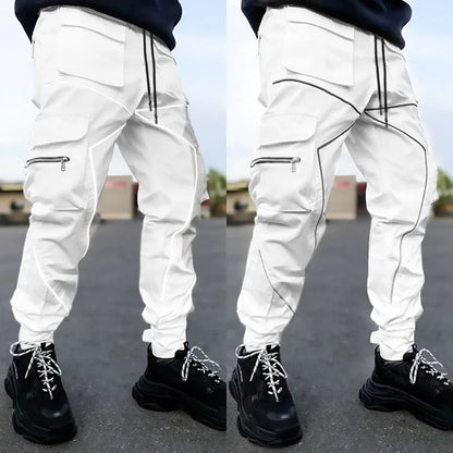 Men Casual Black Cargo Pants Oversize Striped Pocket Sweatpants Gym Sports Fitness Hip Hop Jogger Baggy Trousers Pantalon Hommes