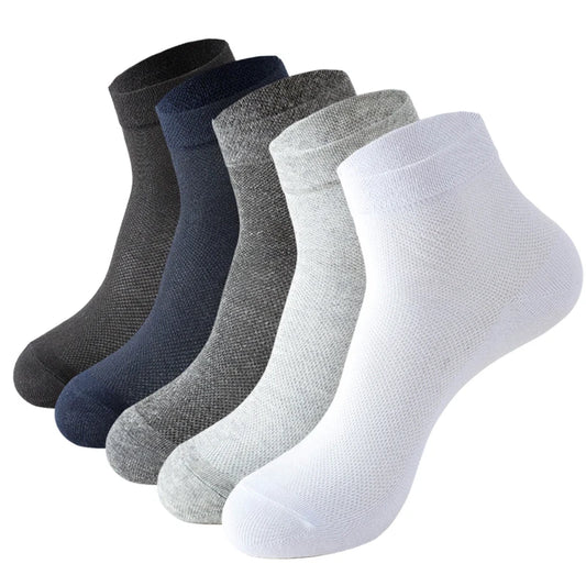 5Pairs Men Mesh Socks Organic Cotton Breathable Black White Business Sock Casual Athletic Spring Summer for Male Size EUR38-45