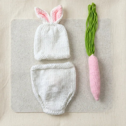 Cute Newborn Baby Photography Prop Gift Set Knitted Cartoon Pink Bunny Shorts Hat CarrotNewbornPhotoShootCostumeBaby Shower Gift