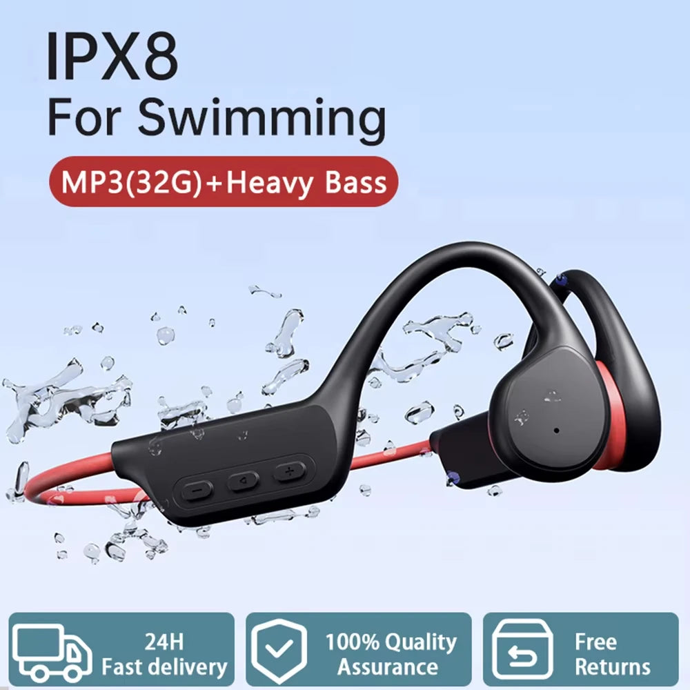 Bone Conduction Headphones IPX8 Waterproof MP3 32GB Bluetooth5.4 Wireless Headphones With Mic Swimming Sports Fitness