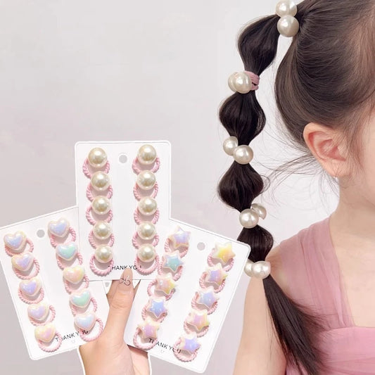 10/20/30PCS Children Girls Pearl Hair Ties Heart Star Shaped Elastic Stretchy Hair Bands for Toddler Kids Girls Ponytail Holder by PDG ibma