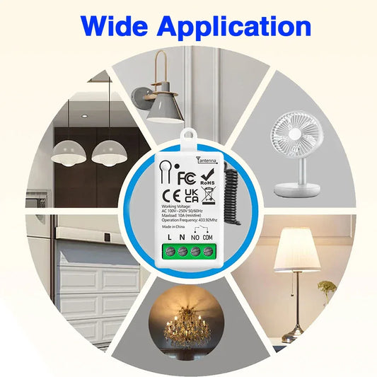 RF433MHz Dry Contact Wireless Remote Control Light Switch AC110V 220V 10A Mini Relay Module for Garage Control Lock LED DIY Lamp