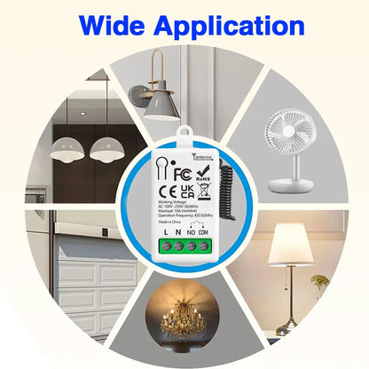 RF433MHz Dry Contact Wireless Remote Control Light Switch AC110V 220V 10A Mini Relay Module for Garage Control Lock LED DIY Lamp
