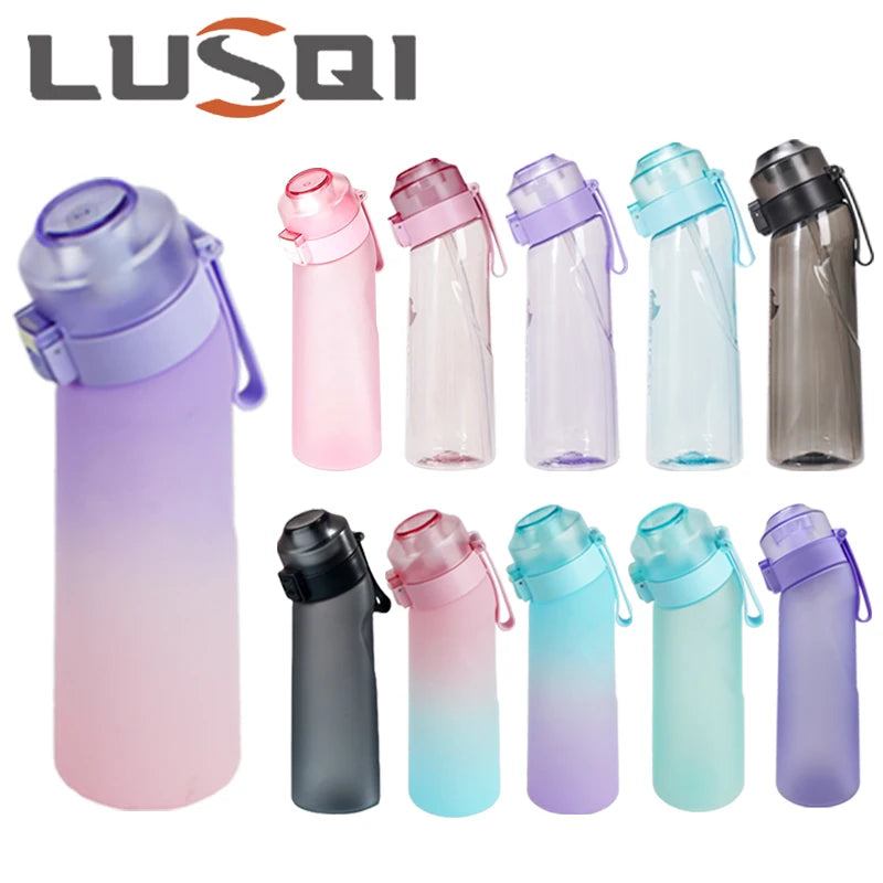 LUSQI Air Flavored Water Bottle With 7 Flavor Ring Sports Fashion Straw Tritan Plastic Cup Suitable for Outdoor Sports Fitness