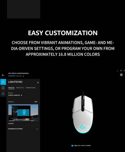 Logitech G102 Wired Gaming Mouse Adjustable DPI 16.8M RGB Colors Mechanical Buttons Ergonomic Design for Competitive Gamers