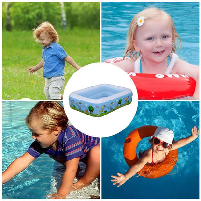 Kids Inflatable Pool Foldable Square Blow up Pool Cute Blow Up Pool for Family Space-Saving Swimming Pool for Backyard Garden