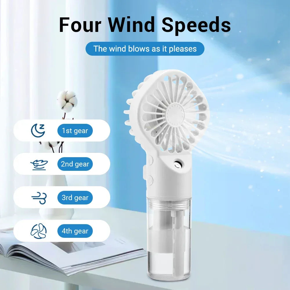 Portable Water Mist Fan USB Charging Handheld Mini Quiet Air Cooling Fan 4 Speed Humidification Spray Fan for Home Office Dorm