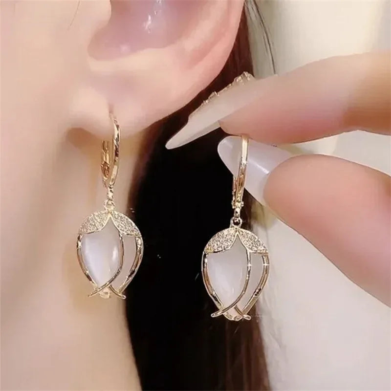 Gold Plated Trendy tulip opal earrings For Women simple fashion temperament earrings Valentine's Day Anniversary Gifts
