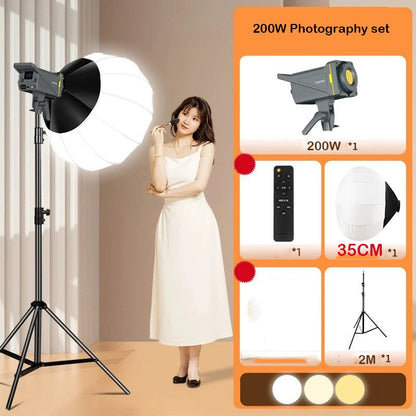 Sun Lamp Portable LED Photography Fill Light 200W Studio Video Light 95+ 2700K-6500K 220V Dimmable Bowens Mount Continuous Light