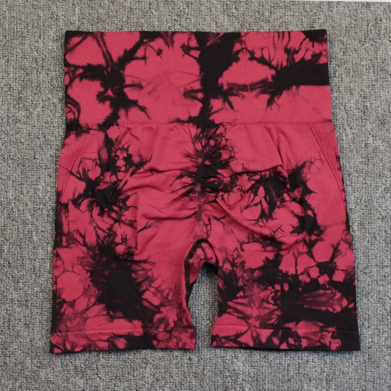New Tie Dye Yoga Shorts Women Fitness Leggings Seamless Knitted Outdoor Running Sports Tights High Waist Butt Lift Elastic Pants