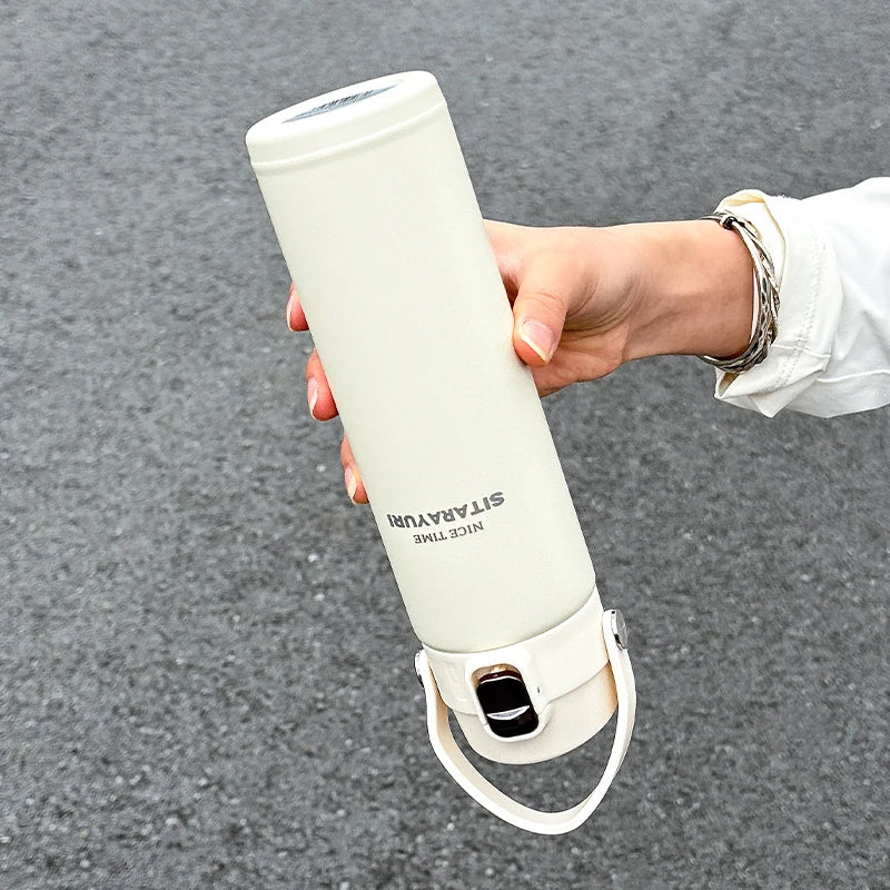 1 PC Stainless Steel Vacuum Flask, 500ml Pop-Up Direct Drink Insulated Bottle with Wide Handle, Outdoor Portable Sports Bottle