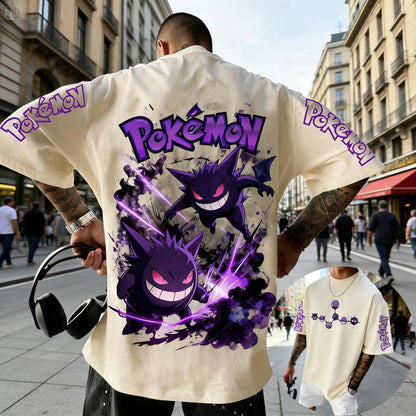 Men's T Shirt Sports T Shirt Short Sleeve T Shirt Purple Gengar Back Print Red Eyes Sharp Teeth with Smoke Sleeve Patterns