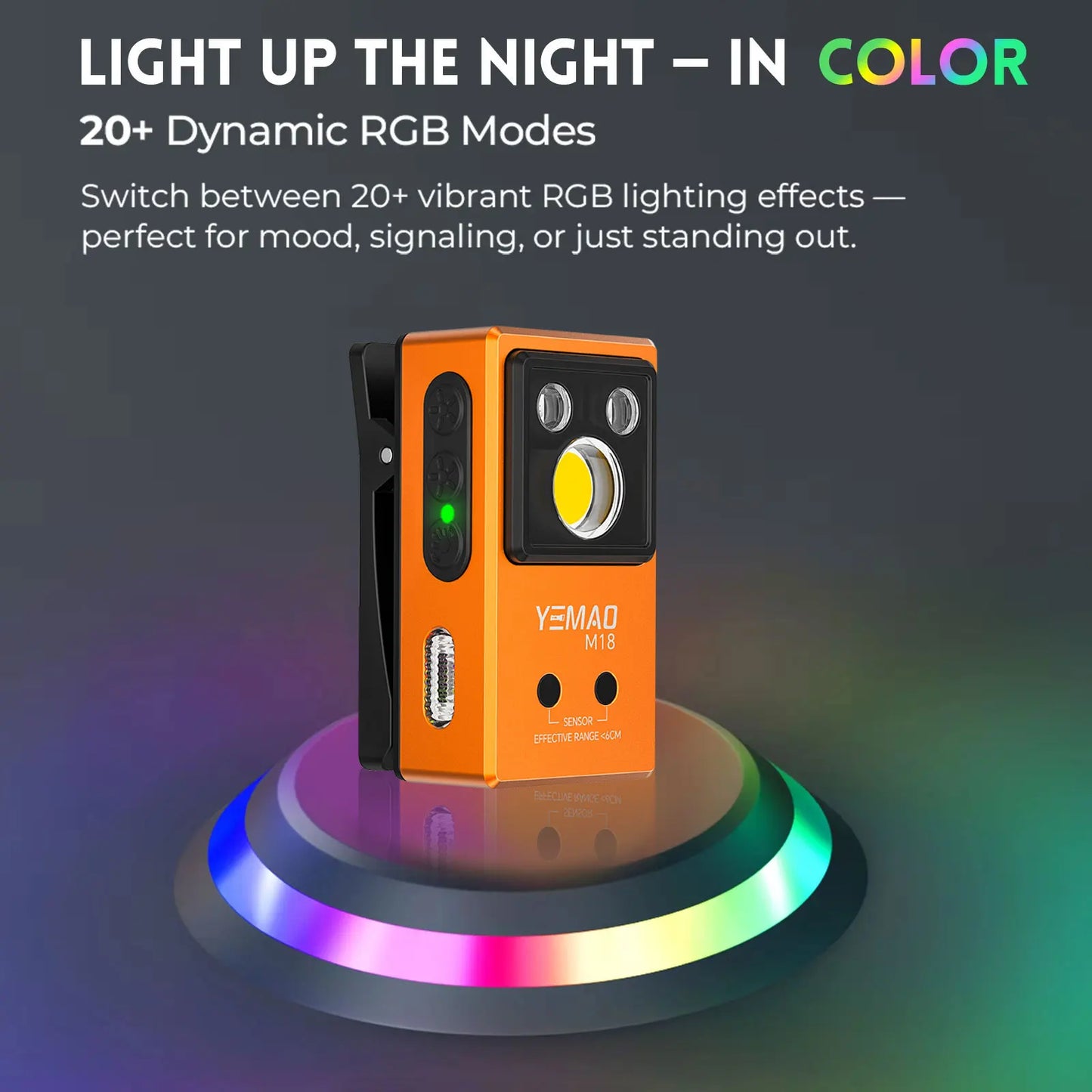 YEMAO M18 270LM Clip Pocket Flashlight 7 Color RGB Built-in 500mAh Battery Rechargeable 6 Light EDC Magnetic Sensor Lamp UVLight