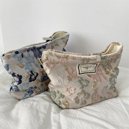 Cosmetic Bag Women Floral Makeup Case Organizer Korean Embroidery Cosmetic Pouch Travel Toiletry Bag Corduroy Canvas Beauty Case