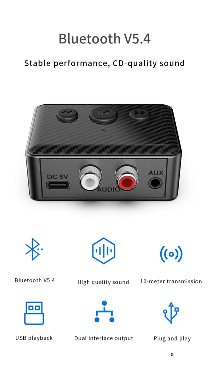 Bluetooth 5.4 Audio Receiver 3.5mm AUX RCA USB U-Disk Stereo Music Wireless Audio Adapter For PC TV Car Kit Speaker Amplifier