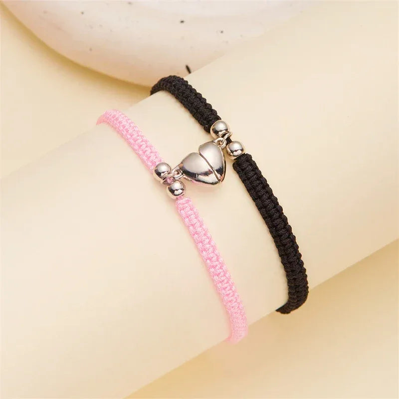 Handmade Heart Magnet Bracelet for Women Men Fashion Adjustable Braided Couple Bracelet Lovers Bestie Friendship Jewelry Sets