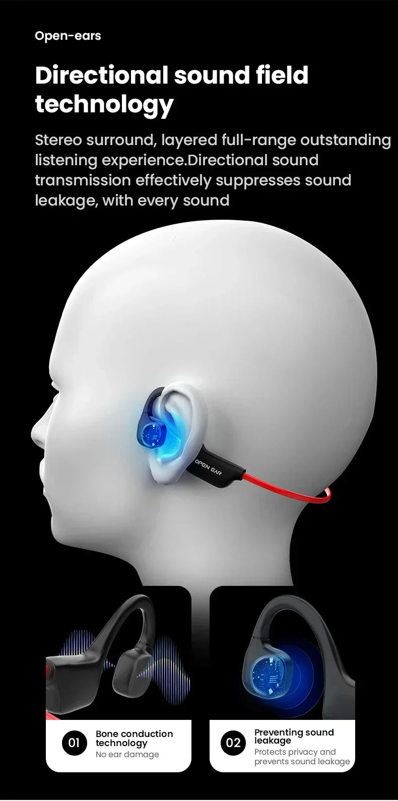 Bone Conductive Wireless Earphones Bluetooth 5.2 Open Headphones Sports Headset Waterproof Earhooks Headworn Loop