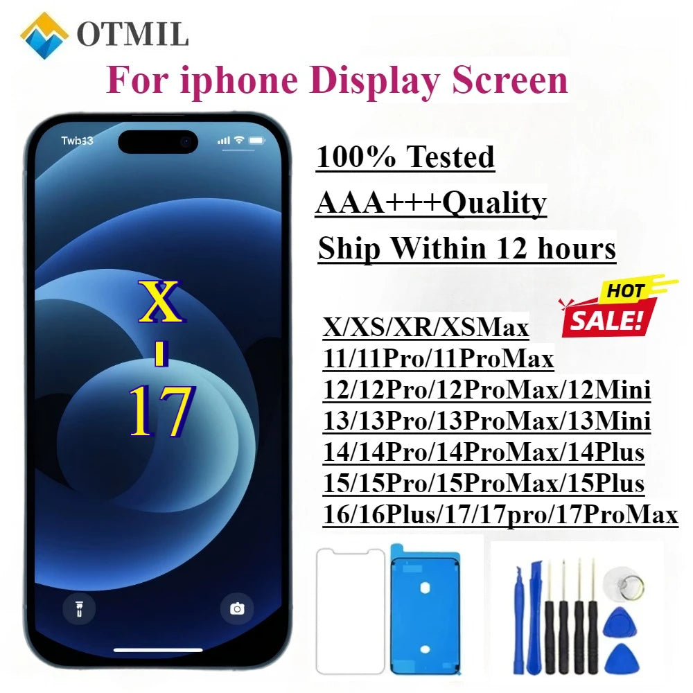 Real New Incell Display for iPhone X XS XR 11 12 13 14 15 16 17 Pro Max Mini Plus LCD Incell Screen Digitizer Replacement