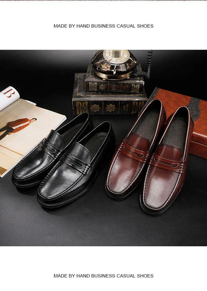 Vintage Top Layer Genuine Leather Slip on Loafers Breathable Moccasins Driving Design Casual Cowhide Shoes for Men