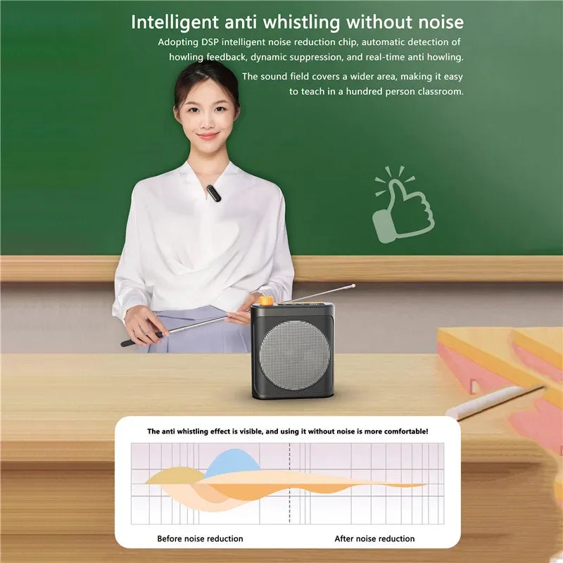 2.4G Wireless Voice Amplifier Megaphone Rechargeable With Lavalier Microphone Bluetooth Speaker Teacher School Tour Guide