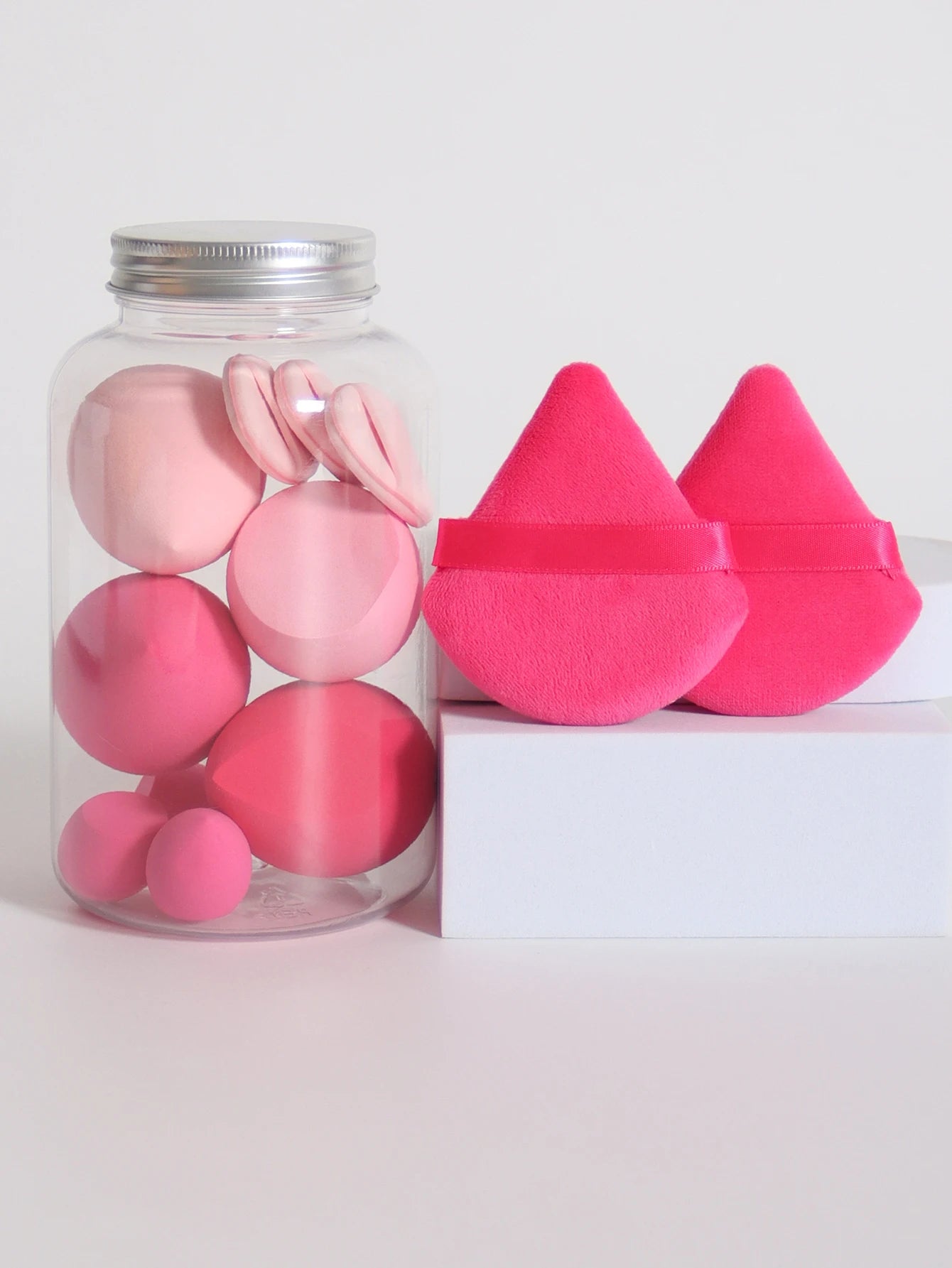 12Pcs Makeup Sponge Set with Storage Jar Latex-Free, Makeup Sponge Finger Puff, Dual-Use Wet & Dry Foundation Cosmetic Puffs