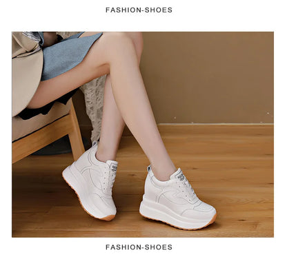Fujin 10cm 4 inch Platform Wedge Sneakers Chunky Shoes Genuine Leather for Women Summer Shoes Autumn Walking Sneakers Fashion