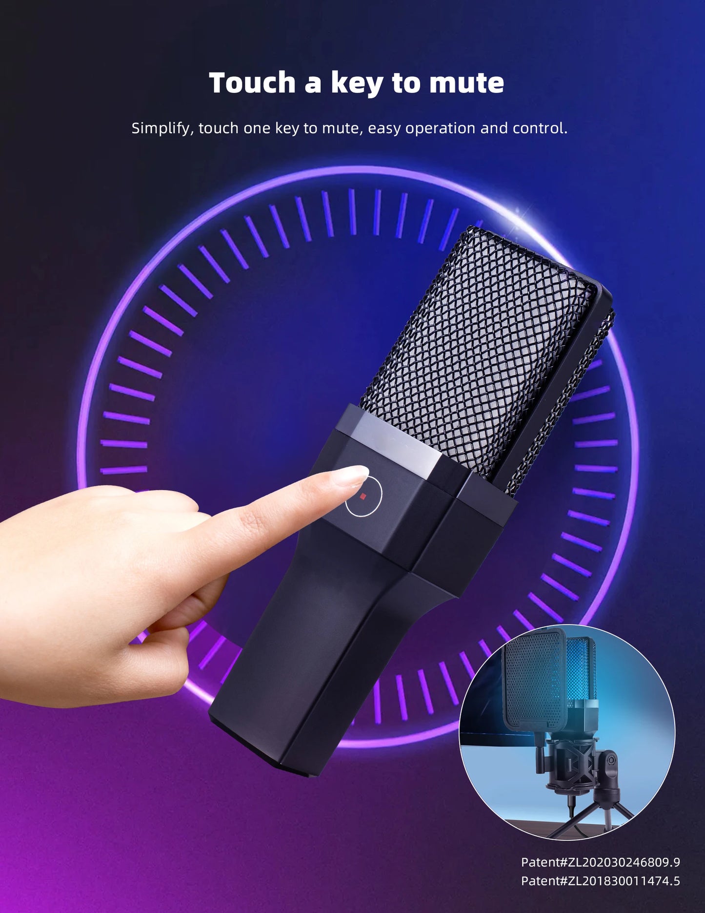 Professional Microphone Condenser Gaming Mic PC Laptop Computer USB Wired Streaming Studio Podcast Mike Kit Gamer RGB PC Karaoke
