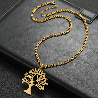Custom Tree of Life Necklace for Women Men Stainless Steel Family1-6 Names Pendant with 3mm chain Parents Friends Jewellery Gift