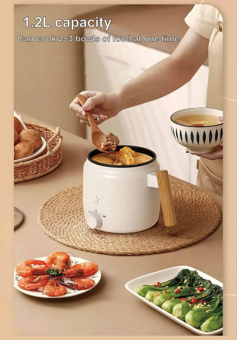 1.2L Electric Cooker Student Dormitory Low Power Noodle Cooker Multifunction Pot Portable Travel Mini Electric Hot Pot 200W