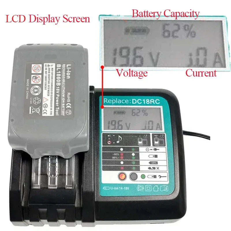DC18RC Li-ion Battery Charger For Makita 14.4V 18V BL1830 Bl1430 DC18RF BL1815 BL1415 LXT400 BCl180W DC18RD DC18RE DC18SF BL1860