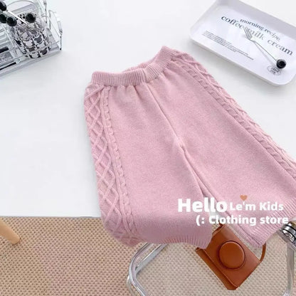 Girls Autumn Knitting Sweater Sets Pullover Girls Clothing Sets Winter Korean Sweater Pants Children Knitted Wool Trouser Suits