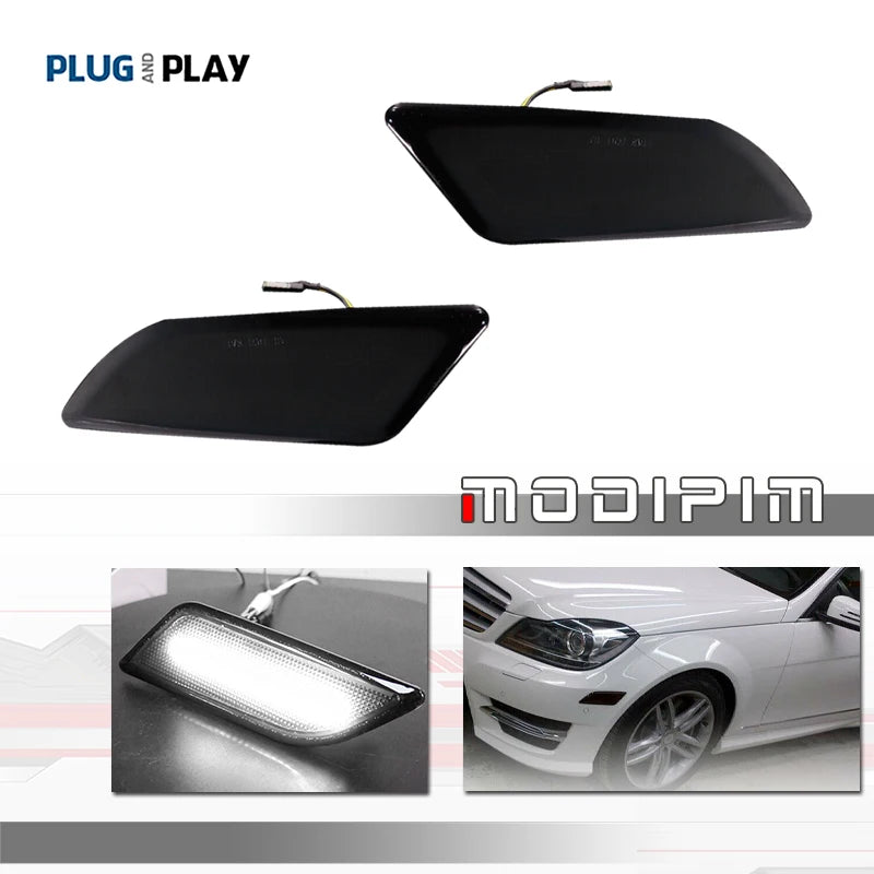 Amber/White LED Car Front Bumper Side Marker Turn Signal Lights For 2012-2014 Mercedes Benz W204 LCI C250 C300 C350 Sedan/Coupe