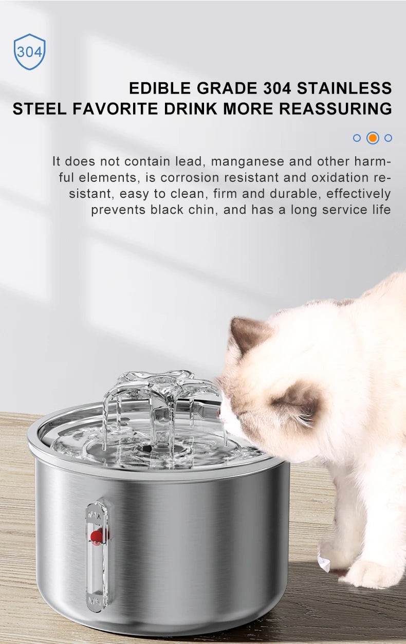 Stainless Steel Pet Water Feeder Cat Automatic Water Fountain USB Electric Mute for Cat Dog Filter Fountain Smart Drinking Bowl