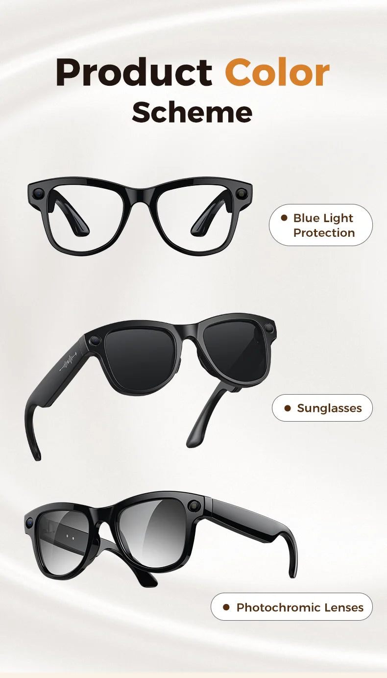 Lunettes connectées 2026 pour femmes, batterie externe 3600 mAh, caméra 800 W, traduction de plus de 120 langues, enregistrement vidéo, lecteur de musique, lunettes pour hommes