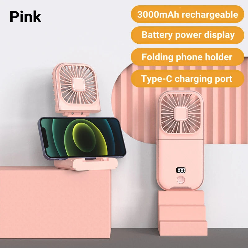 3000mAh Battery Handheld Outdoor Small Fan Portable Small Halterneck Adjustable Speeds Foldable USB Charging Cooling Artifact