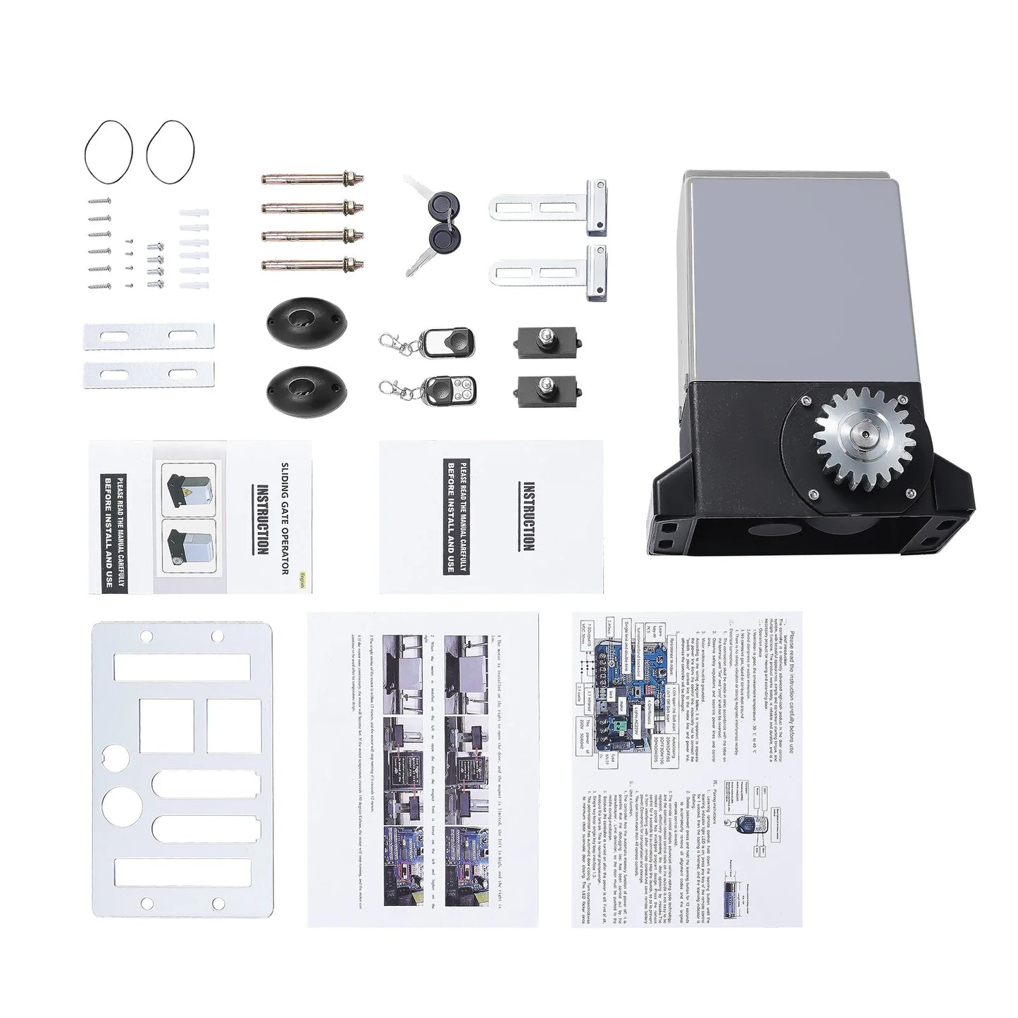 750W Sliding Electric Gate Opener Max 1600kg 1400RPM Silent Automatic Electric Motor Kit With Remote Control & Keys