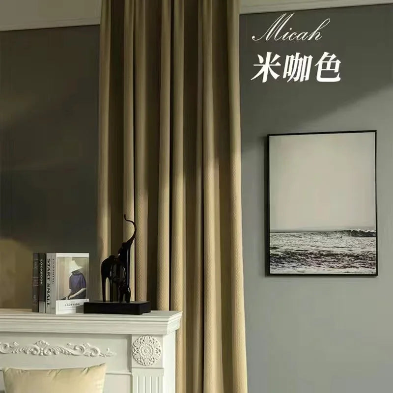 Home Art High-end Curtains for Living Room Luxury Bedroom Blackout Curtain Solid Color Japan Style Fishbone Pattern Room Drapes