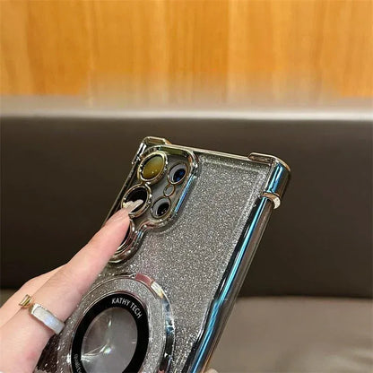 Luxury Magnetic Plating Stand Shockproof Glitter Case for Samsung Galaxy S25 Edge S24 Ultra S23 S22 Plus S21 S20 FE Clear Cover