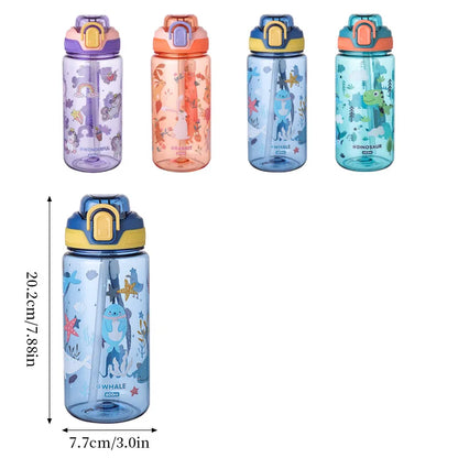 Dinosaur Themed Camping Bottle For Water Drinking Cup With Straw 600ml BPA Free Leakproof Kids Sports Bottle Lightweight Durable