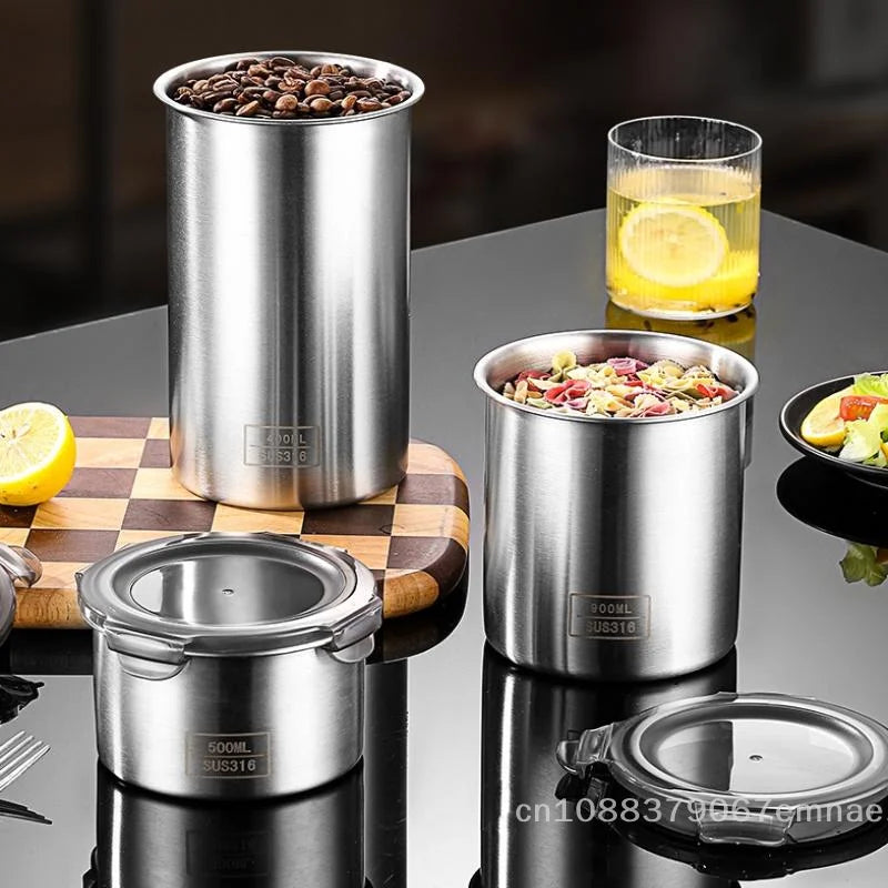 Stainless Steel Storage Jars Set 500/900/1400ml Sealed Containers Kitchen Organizer for Fresh Grain Vegetable Coffee