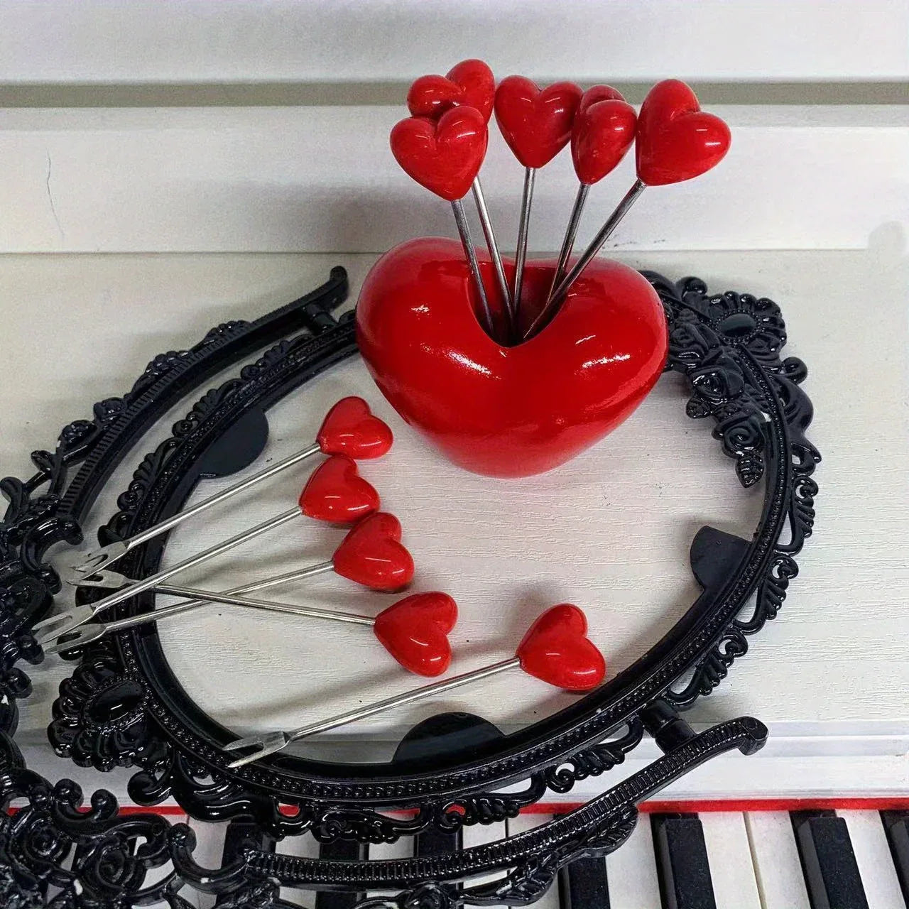 Love Fruit Forks, Stainless Steel Cake Fork Set, Snacks Tableware Set, Kitchen Items, Valentine's Day Party Favors