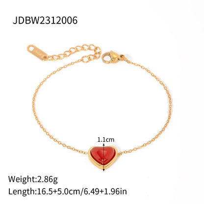Youthway Stainless Steel Inlaid Red Agate Heart Bracelet for Women's Romantic Fashion Jewelry Valentine's Day Gift