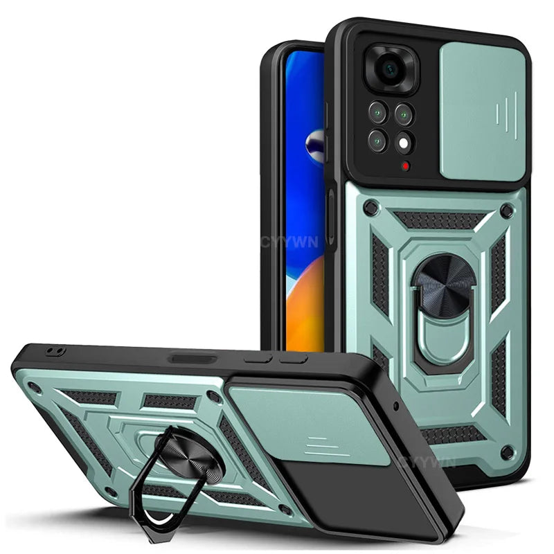 Slide Camera Lens Protector Armor Case For Redmi Note 13 12 11 10 Pro Plus 10s 11s 12s 13C 12C Military Grade Bumpers Ring Cover