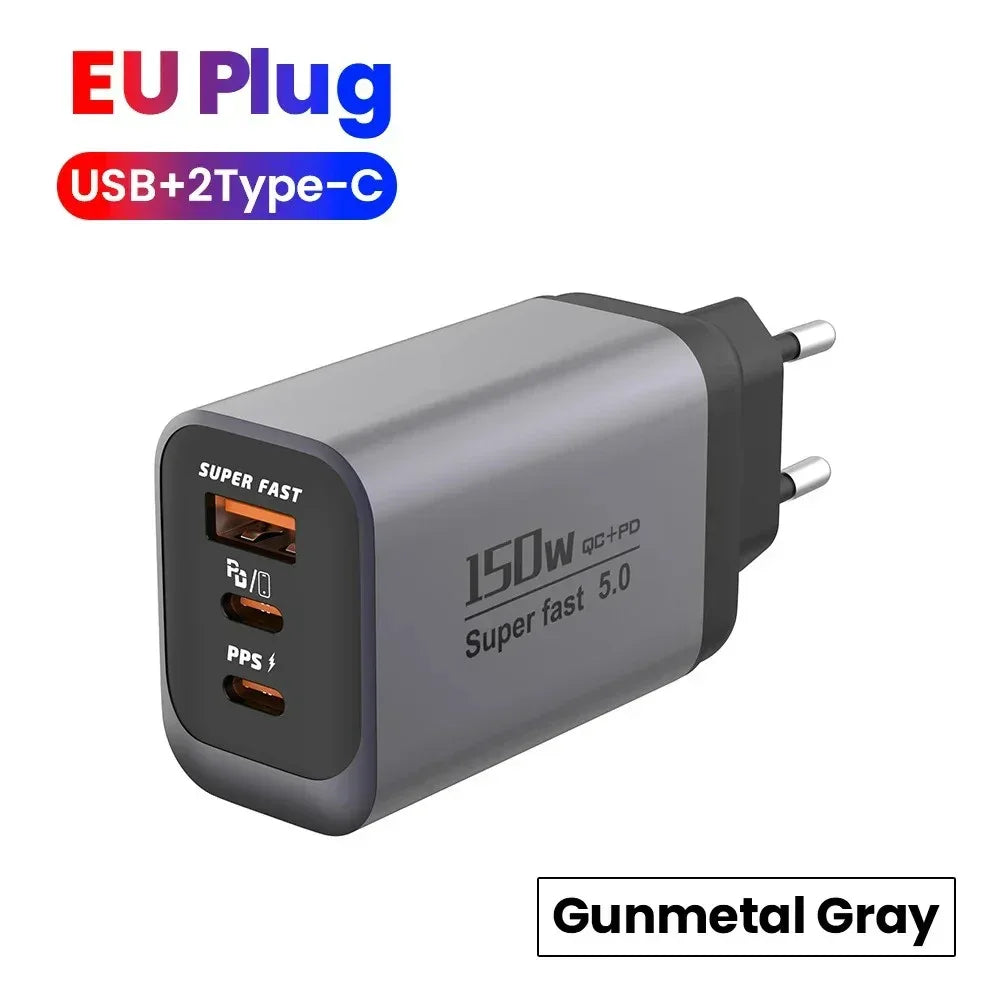 Multi Ports USB Type C Fast Charger 150W Super Charging Wall EU/US/UK Plug Charger Quick Charge3.0 USB Adapter PD3.0 Charge Head