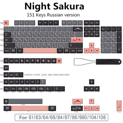 GMK Night Sakura Keycap 139/156 Keys DYE SUB Cherry Profile PBT Japanese/Korean/Russian/Abnt2/DE/ES/FR For Mechanical Keyboard