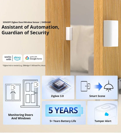 SONOFF SNZB-04P Sonoff Zigbee Door Sensor SNZB 04P Local Smart Scene Linkage Tamper Alert Home Security Work with Alexa Google
