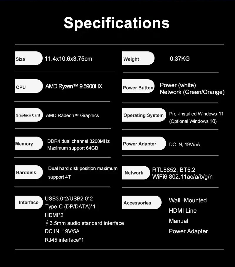 Mini PC with AMD Ryzen 7 7730U 7 5800U Mini Computer, Mini Gaming PC with USB Type-C Desktop Computer Supports Triple 4K Display