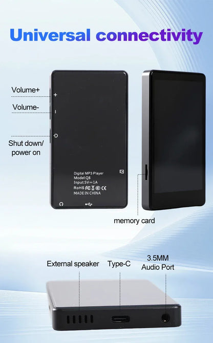 MP3 MP4 HIFI Stereo Player 3.97-inch 1080P HD Full-Screen Touch with Bluetooth and 2.4G/5G WiFi FM Radio Recording Ebook